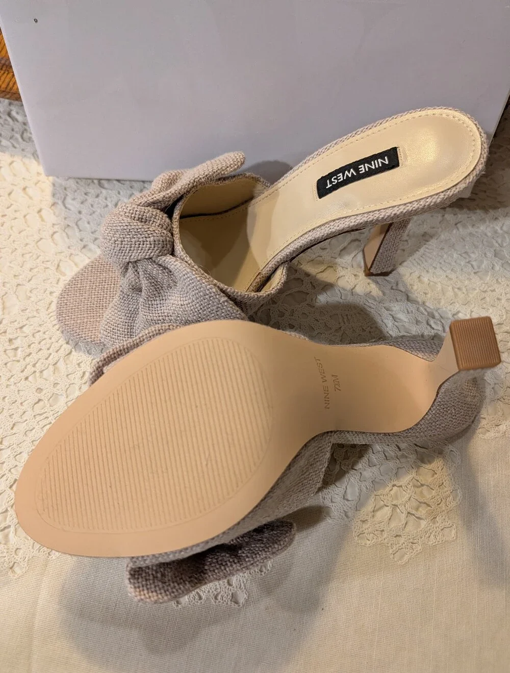Nine West Neutral Gray Knot Front Mule Heels - Picture 2 of 5